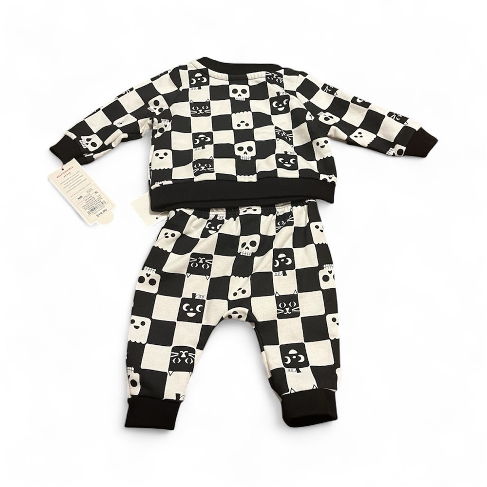 Kids Skull and Cat Checkered Pajama Set NWT - Picture 3 of 4
